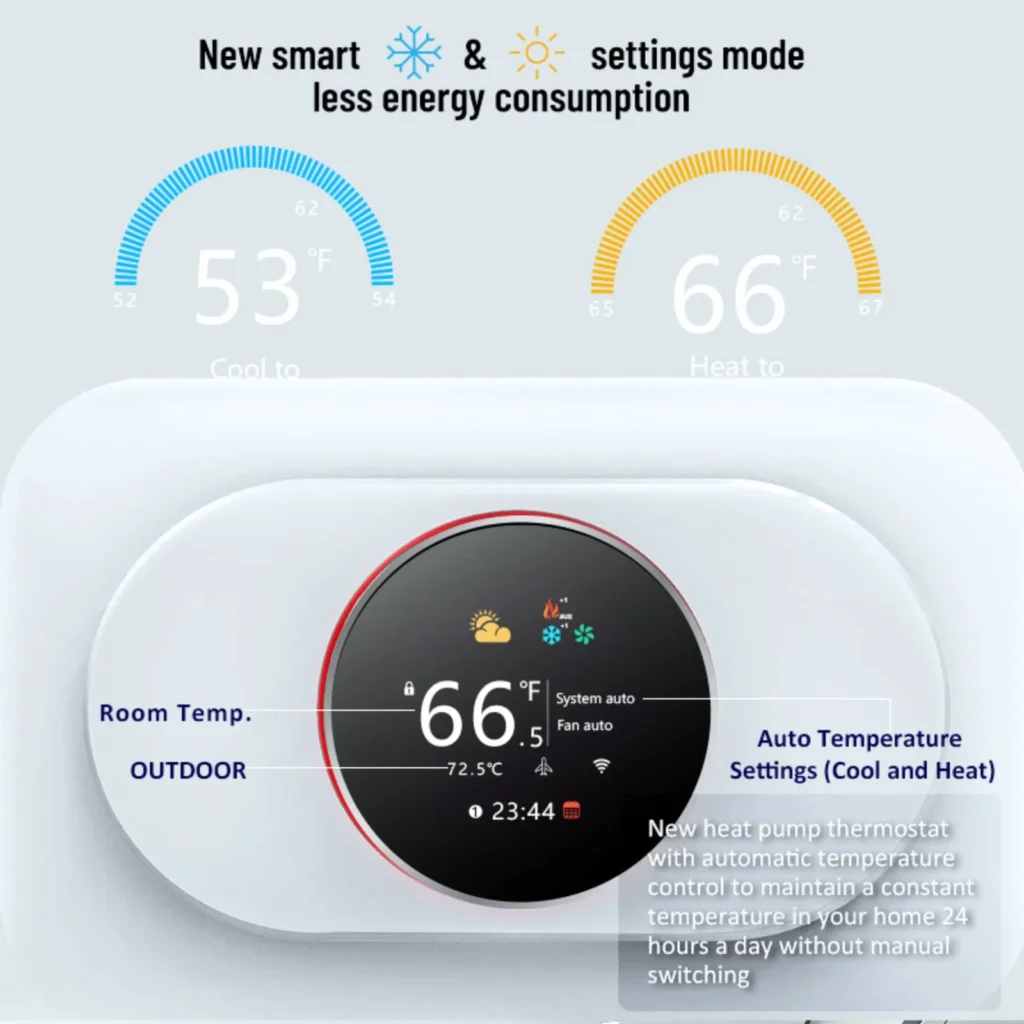 From Digital to Smart Thermostat: Common Types, Usage, and Simple Troubleshooting 4 Image showcasing smart Heat Pump Thermostat with automatic temperature control feature