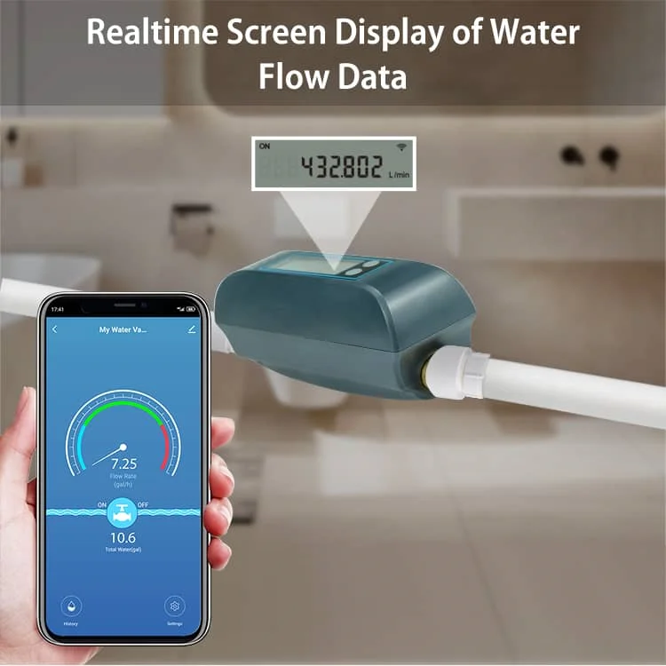 Smart Home Leak Detection and Automatic Water Shutoff: Protect Your Home from Water Damage 1 AquaNet-BD Smart Water Valve Realtime Screen Display of Water Flow Data